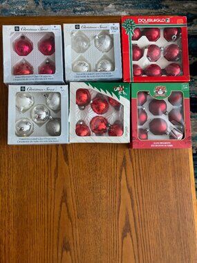Vintage Red and Silver Glass Balls Christmas Tree Decorations